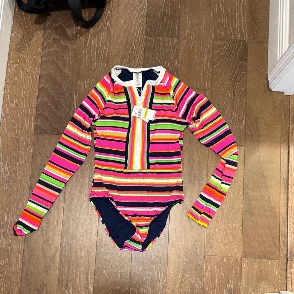 Trina Turk Vibrant Striped One Piece Swimsuit Rashguard - Picture 5 of 5
